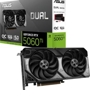 ASUS Dual GeForce RTX™ 5060 Ti 16GB GDDR7 OC Edition Graphics Card, NVIDIA, Desktop (PCIe 5.0, DLSS 4, HDMI 2.1b, DisplayPort 2.1b, 2.5-Slot, Axial-tech Fan, 0dB Technology)